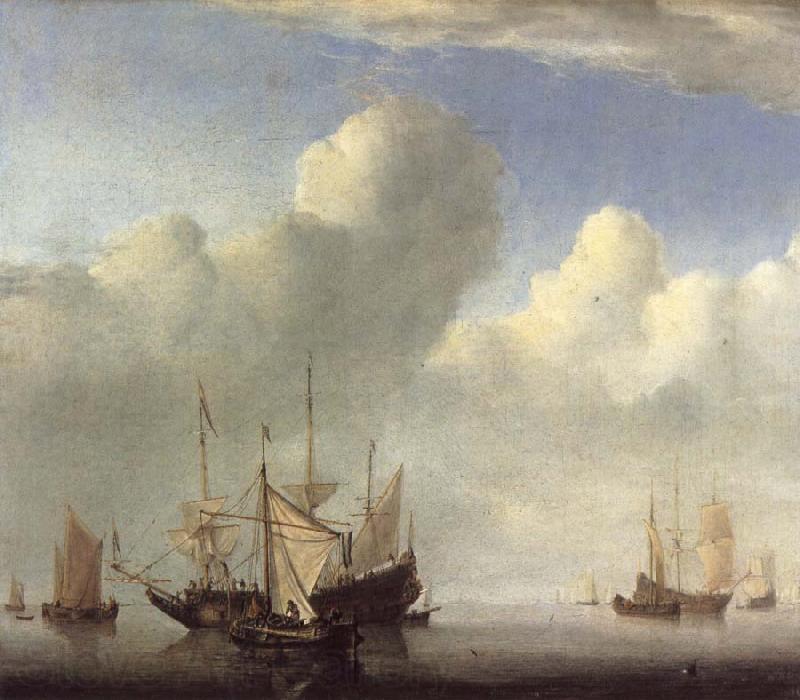 VELDE, Willem van de, the Younger A Dutch Ship Coming to Anchor and Another Under Sail Germany oil painting art